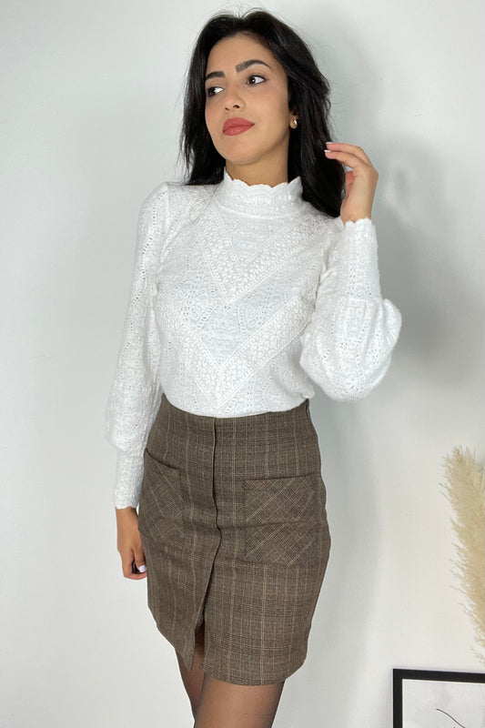 pull blanc pour femme, pull blanc chic, pull blanc élégant, pull blanc femme haute qualité